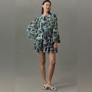 BHLDN Camilla Long Sleeved Chiffon Mini Dress